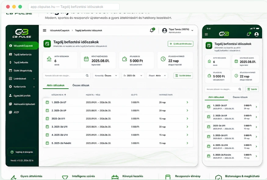 CB PULSE funkció képernyő